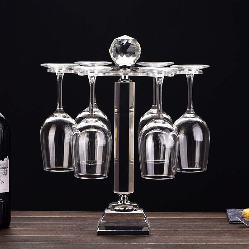 SHTWX Mylifestyle Elegant Desktop Crystal Glass Stemware Rack/Rotate 8 Wine Glass Storage Holder Stand Air Drying Rack(No included wineglass) (Large) Transparent - Image 5